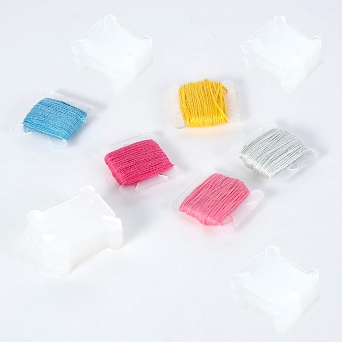 200 Pieces Plastic Floss Bobbins with Bobbin Winder for Cross Stitch Cotton Thread Craft DIY Sewing Storage, White
