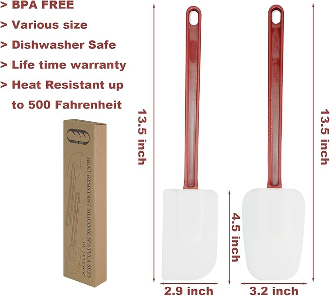 High Heat Resistant Silicone Scraper Spoon Commercial Spatula for Cooking, Rubber Spatula Set of 2, (13.5'')