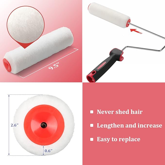 Paint Roller Extension Pole,96inch Brush kit Multi-Function Paint Roller kit Cleaner with House Paint Rollers Brush Stainless Steel Pole,Mural Brush for Walls and Ceiling Paint Roller no drip Grey