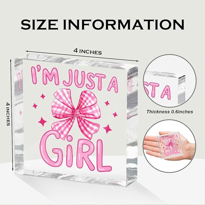 Positive Affirmation Gifts for Women Friends, Preppy Desk Decor Acrylic Sign 4X4 Inch, Pink Coquette Bow Desk Accessories Decorative Signs for Table Top Cubicle Room Office