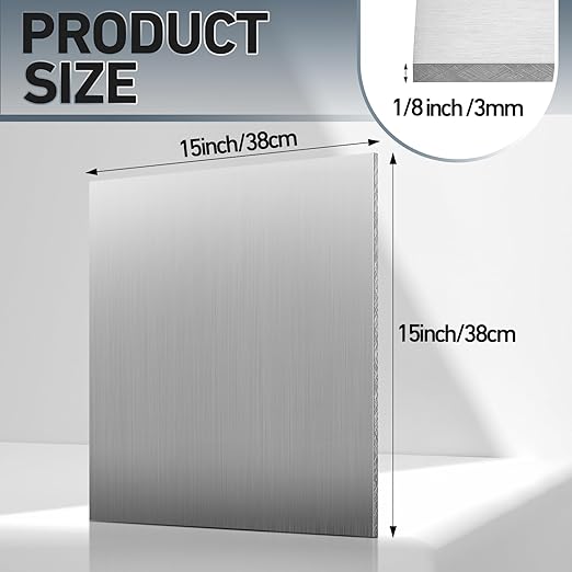 Blulu 2 Pcs 6061 Aluminum Sheet Metal Plate 15 x 15 x 1/8 in (3 mm) Flat Plain Thickness Panel Covered with Protective Film Solid Rectangle Flat Stock for Crafting Industry Structural Framing Base