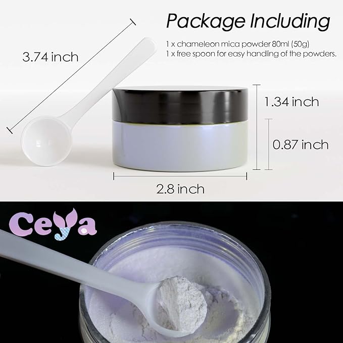 Ceya Interference Mica Powder, 1.8oz/ 50g Ghost Green Chrome Nail Powder, Cosmetic Grade Pearlescent Effect Color Shift Pigment for Epoxy Resin, Makeup, Nail Polish, Soap Candle Making, Slime, Paint