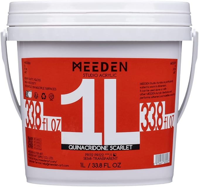 MEEDEN Scarlet Red Acrylic Paint: 1L /33.8oz Heavy Body Gloss Finish - Thick Acrylic Paints for Canvas Crafts Wood Metal Plastic Wall