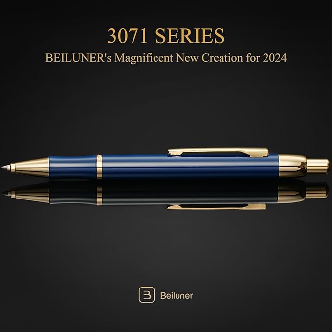 BEILUNER Luxury Gel Pen with 24K Gold Electroplating Finish, Blue Piano Lacquer, Luxury Grade Craftsmanship, Best Gel Pen Gift Set for Men and Women