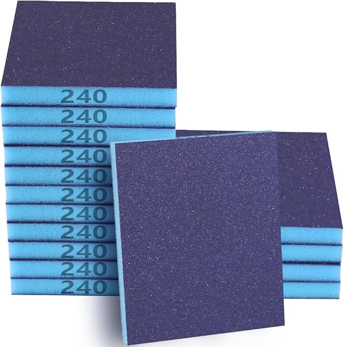 16 Pack 240 Grits Sanding Sponge Fine Sanding Block, Washable and Reusable Wet Dry Sandpaper Block Sandpaper Sponge for Wood Metal FurniturePaint and Drywall