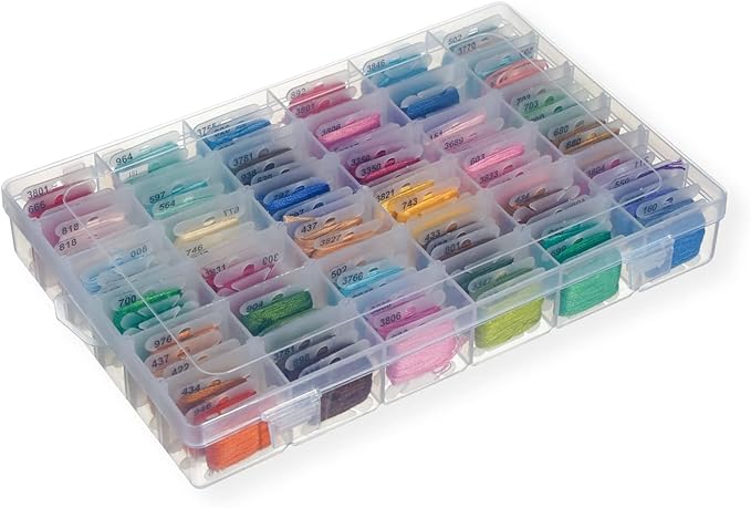 2 Pack 24 Grids Plastic Small Crafts Storage Boxes with Adjustable Dividers (10.5" × 6.7" x 1.57")