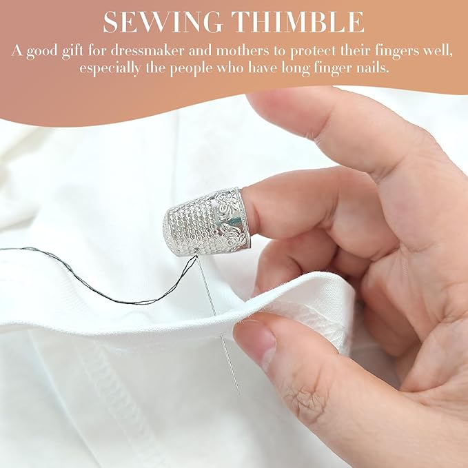FR 4Pcs Sewing Thimbles, Metal Thimbles for Hand Sewing Finger Protector Knitting Needlework DIY Tools Silver