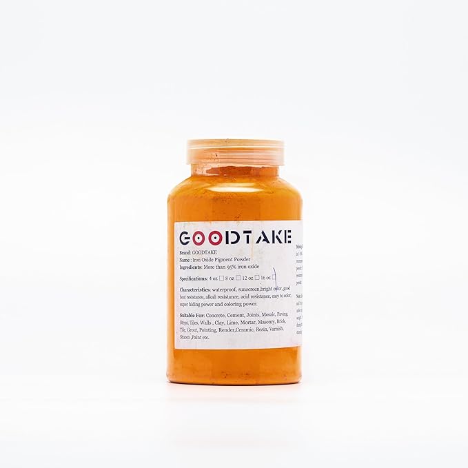 GOODTAKE Tangerine Yellow Iron Oxide Pigment Powder, Concrete Cement Dye Color for Pastel Tile Paint, Mortar, Grout (16 oz)