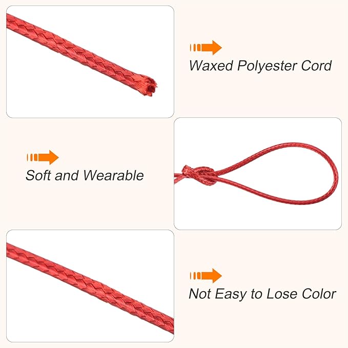 MECCANIXITY Waxed Cord 1.5mm Waxed Polyester Cord 175 Yard Wax String for Bracelet Making,Necklaces, Beading,Jewelry Making and DIY Crafts(Red)