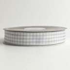 Gingham Ribbon - Gray and White, 25 Yards Each Roll, 100% Polyester (5/8")