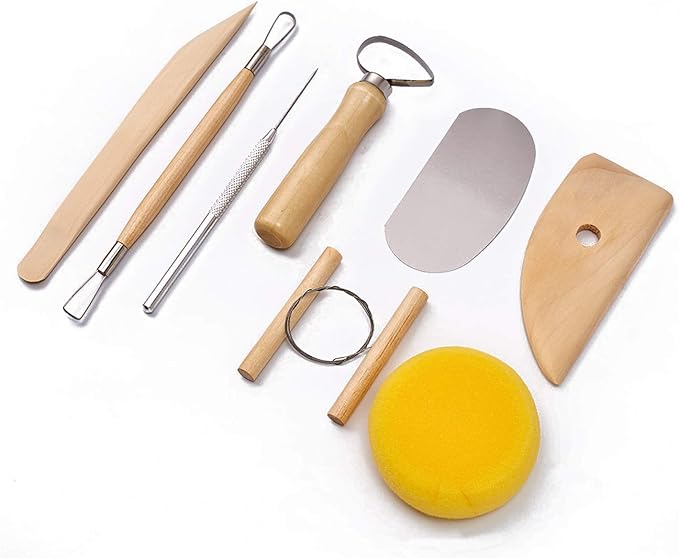 S & E TEACHER'S EDITION 8 Pcs Pottery & Clay Sculpting Tools, Double-Sided, Smooth Wooden Handles.