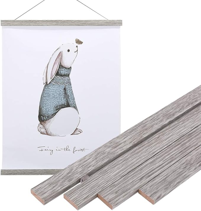 Artmag Magnetic Poster Hanger Frame, 18x24 18x12 18x28 Light Wood Wooden Magnet Canvas Artwork Print Poster Hangers Frames Hanging Kit (Grey, 18")
