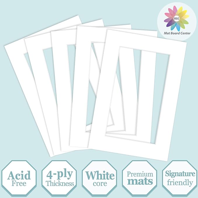 MBC MAT BOARD CENTER, 5 Pack 4x6 for 3x5 White Picture Mats Frame Mattes, Bevel Cut, Acid Free, 4-ply Thickness