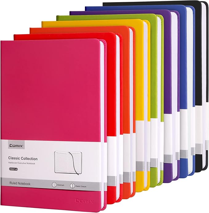 Comix 8 Pack Lined Journal Notebooks for Work, 240 Pages, 5.5"x8.3", Hardcover, A5 Medium College Ruled, Journaling Notebooks for Notes-taking, Fits for Office School Home
