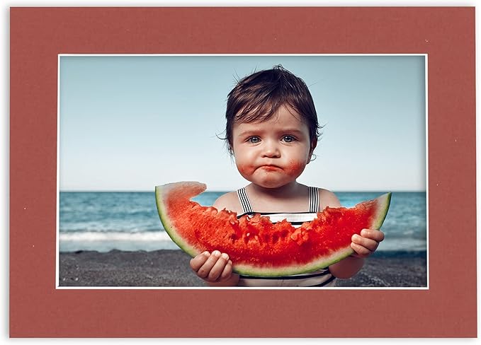 8x10 Mat Bevel Cut for 5x8 Photos - Acid Free Brick Red Precut Matboard With Backing Board and Crystal Clear, Self Seal Photo Mat Bag - For Pictures, Photos, Framing - 4-ply Thickness