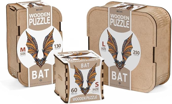 EWA Home Décor – Bat Small 60 Pieces – Wooden Jigsaw Puzzle for Adults – Perfect for Artistic Home Decoration and Mindful Relaxation