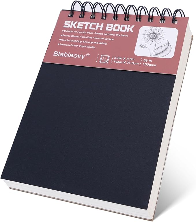 Sketch Book, 5.5" x 8.5" Sketchbook with 60 Sheets (68lb/100gsm), 1 Pack Drawing Pad Acid Free Drawing Book Sketch Pad for Kids Adults Beginners Artists (1 pcs Black)