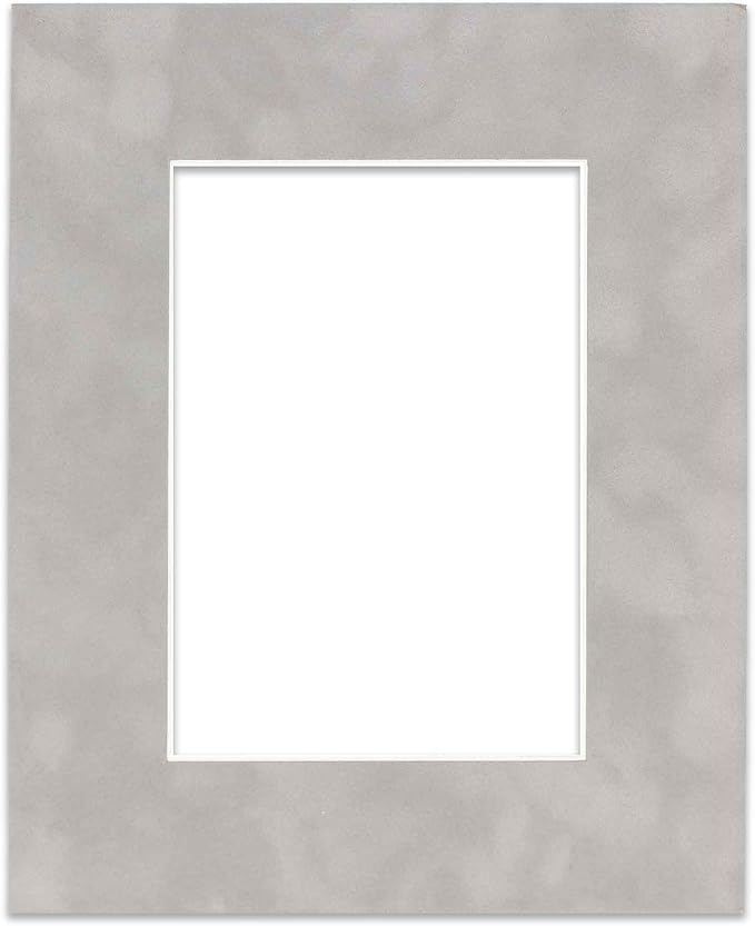 11x14 Mat Bevel Cut for 8.5x11 Photos - Acid Free Light Grey Suede Precut Matboard With Backing Board and Crystal Clear, Self Seal Mat Bag - For Pictures, Framing - 4-ply Thickness