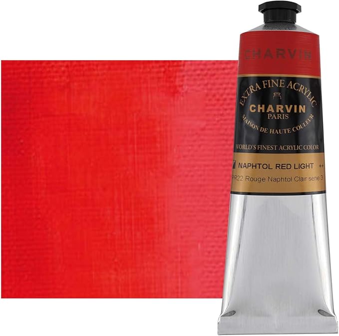Charvin Extra Fine Professional Artist Acrylic Paint Colors, Nature Themed Hues, 150ml Napthol Red Light