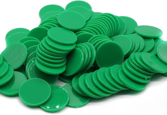 Set of 100 Opaque Plastic Learning Counters Mini Poker Chips Game Tokens with Storage Box (Green, 1.26 Inch)