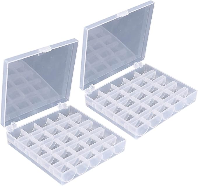 AKIRO 25 Slots Empty Bobbins Spools Box, Sewing Craft Plastic Case Storage Box for Sewing Machine 2 Pack