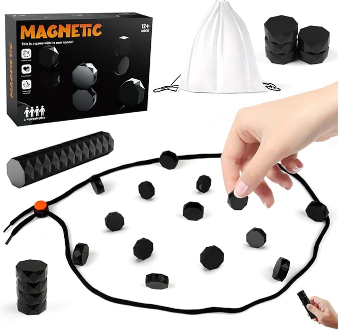 2025 New Magnetic Chess Game Set with 20 Stones & Rope – Portable Multiplayer Magnet Board Game, Fun Strategy Puzzle for Kids & Adults, Family Party Travel Cluster Game, Ideal Gift for All Ages