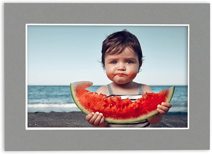 8x10 Mat Bevel Cut for 5.5x8.5 Photos - Acid Free Mid Grey Precut Matboard with Backing Board and Crystal Clear, Self Seal Photo Mat Bag - for Pictures, Photos, Framing - 4-ply Thickness