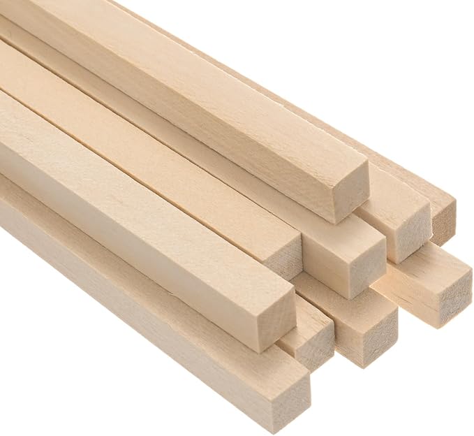 10-Pack Wood Square Dowel Rods, 25/64 x 12 Inch Unfinished Wooden Square Dowel Rod, Hardwood Square Dowel Sticks for Crafts/DIY Projects/Models Making [Wood Color]