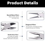 Glarks 8Pcs Jewelry Making Pliers Tools Kit includes Needle Nose Pliers, Wire Cutters, Wooden Awl, Tweezers, thimble ring, U-shape Scissors for Jewelry Making, Repair and Beading