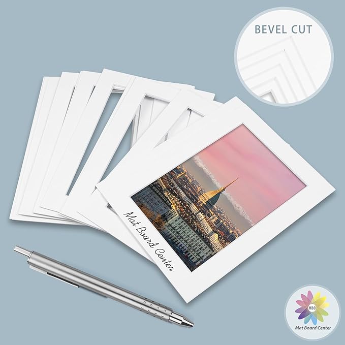 MBC MAT BOARD CENTER, 10 Pack 12x16 for 9x12 White Picture Mats Frame Mattes, Bevel Cut, Acid Free, 4-ply Thickness