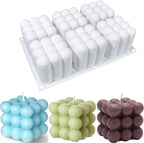 Konrisa Cube Candle Molds, 6 Cavity 3D Bubble Silicone Molds for Candles Making, Cake Mold for Baking Chocolate Dessert Mousse Cake Ice Cream and Making Soap Wax