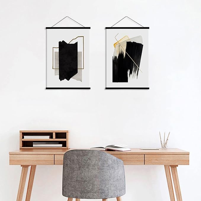 WITCOLOR Magnetic Poster Hanger, 17x11 17x24 17x17 Poster Frame Wood Wooden Magnet Print Posters Dowel Scroll Hanger Hangers Hanging Kit for Walls Map Canvas Artwork (Black Wood, 17", 1 Pack)