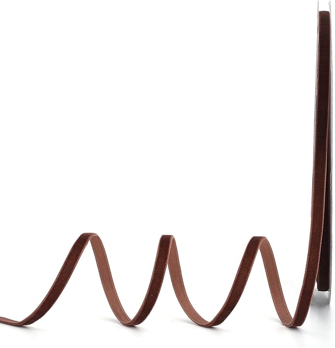 Coffee Velvet Ribbon,1/4" W x 20Yd Single Face,Great for Gift Wrapping,Hair Bows,Handmade Craft and Christmas,Wedding Decoration (1/4" Coffee)