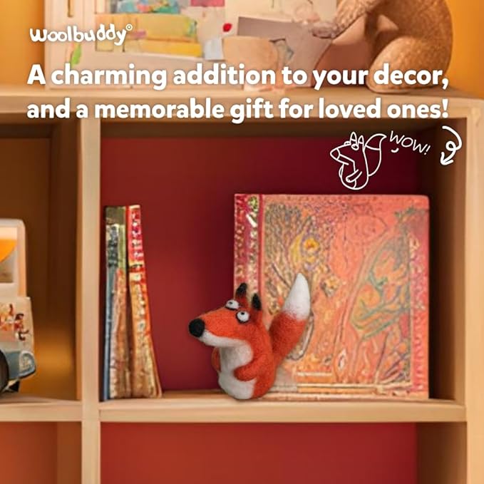 𝗪𝗼𝗼𝗹𝗯𝘂𝗱𝗱𝘆 𝗡𝗲𝗲𝗱𝗹𝗲 𝗙𝗲𝗹𝘁𝗶𝗻𝗴 𝗞𝗶𝘁 Fox Animal Project for Beginners and Adults – Includes Wool, 2 Felting Needles, and Instructions