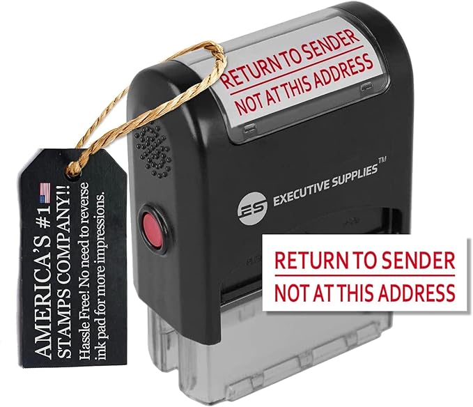 Return to Sender Stamp, Wrong Address Return to Sender Rubber Stamp, self Inking Rubber Stamp -Red Ink-with More Impressions, Designed with Advanced Technology by Executive Supplies