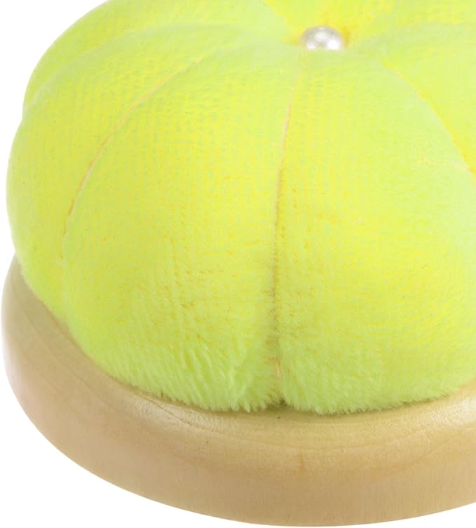 HARFINGTON Wooden Base Needle Pincushions Japanese Style Pin Cushions Round Pin Cushion Needle Holder for Sewing Quilting Needlework DIY Crafts, Fluorescent Yellow