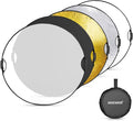 NEEWER 51"/130cm Light Reflector with Handle Grip & 3/8" Thread, 5 in 1 Foldable Disc Light Diffuser Translucent/Silver/Gold/White/Black for Photography Lighting, Outdoor Lighting, RF-130II
