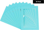 Pack of 25 Acid Free 11x14 Mats Bevel Cut for 8.5x11 Photos - Aquamarine Blue Precut Matboards With Backing Boards and Clear Photo Mat Bags For Pictures, Photos, Framing - 4-ply Thickness