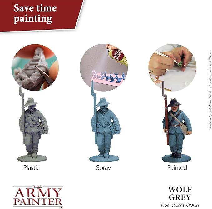 The Army Painter Colour Primer Wolf Grey, 400 mL Acrylic Spray Primer, Spray Paint Basecoat for Miniature Priming, Tabletop Roleplaying, Boardgames, and Wargames Miniature Modelling