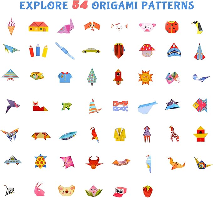 Origami Kit for Kids Ages 5-16, 108 Sheets with 54 Patterns & Instruction Book | Origami Paper Kit for Beginners & Advanced | Arts & Crafts Toys for Girls & Boys Ages 8-12 | Birthday & Christmas Gifts