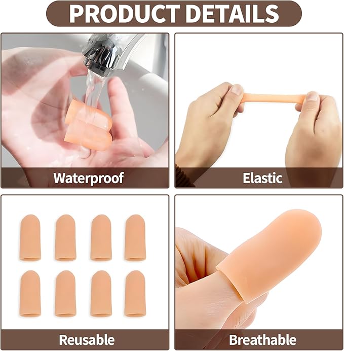 10PCS Silicone Finger Protectors Cots Thumb Protector - Waterproof Finger Protector for Cuts, Injuries & Crafting, Fingertip Protector Glove That Covers Thumb Finger Covers(Medium & Large, Nude)