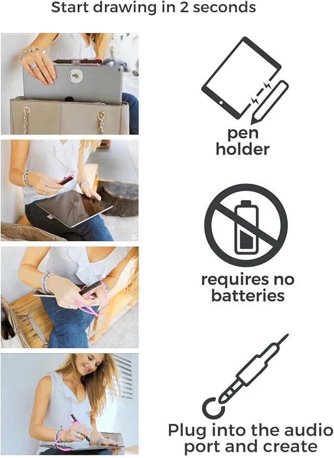 SonarPen - Pressure Sensitive Smart Stylus Pen with Palm Rejection and Shortcut Button. Battery-Less. Compatible with Apple iPad/iPhone/Android/Switch (White)