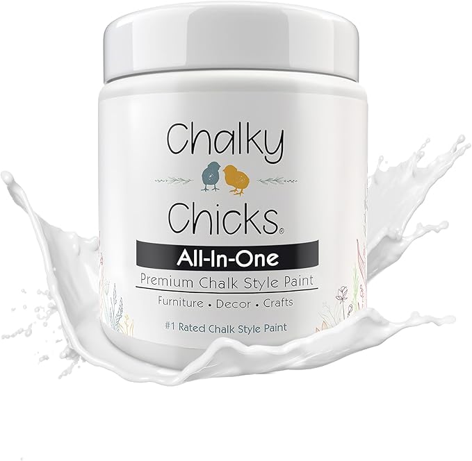Chalky Chicks All-in-One Chalk Paint for Furniture or Cabinet - 16 Fl Oz - Matte Finish CottonTail White for Metal, Wood Furniture Paint - No Sanding All-in-One for Home Decor & Crafts, USA Made