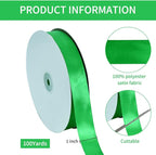 TONIFUL 1 Inch x 100yds Green Satin Ribbon, Thin Solid Color Satin Ribbon for Gift Wrapping, Crafts, Hair Bows Making, Wedding Party Decoration, Invitation Cards, Floral Bouquets