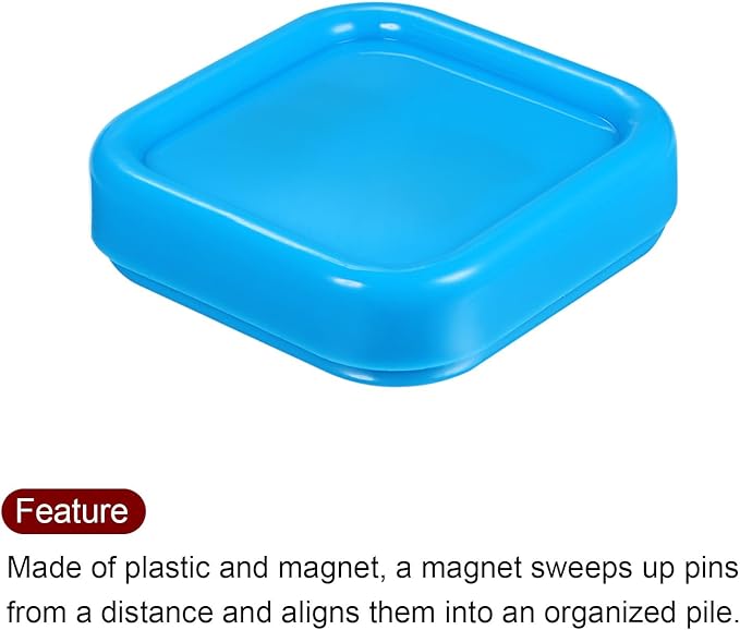 HARFINGTON Magnetic Pin Cushion Square Plastic Magnetic Sewing Pin Holder Storage Case Needle Cushion Tool for Sewing DIY Projects, Light Blue
