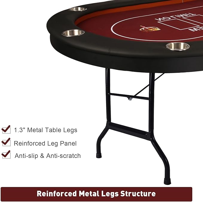Upgrade 91'' Foldable Poker Table for 10 Players - Large Casino Table with Stainless Steel Cup Holders & Padded Rails - Texas Holdem Board Game Table - Perfect for Texas Casino Leisure Game