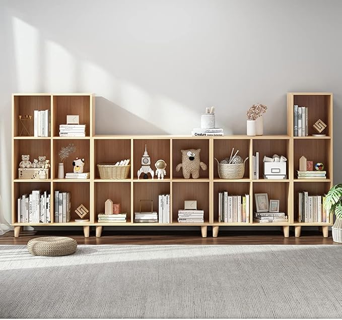 IOTXY Freestanding Open Cubes Bookcase - 2-Tier Floor Standing Wooden Storage Display Cabinet Organizer with Legs for Home Office, 6-Cubes Open Shelf Low Short Bookshelf, Oak