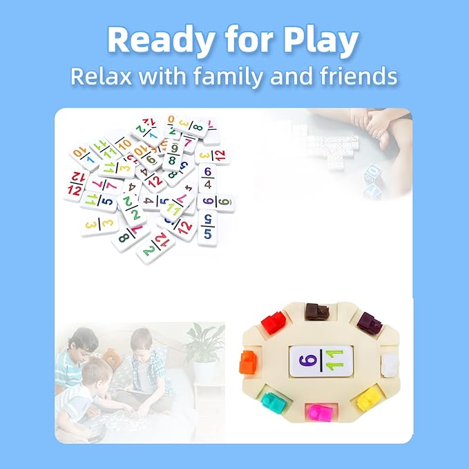 Travel Protable Mexican Train Dominoes Set Numbers Double 12 Dominoes Set with 91 Colored Tiles Number Domino Set for Kids, Adults Family Board Team Games