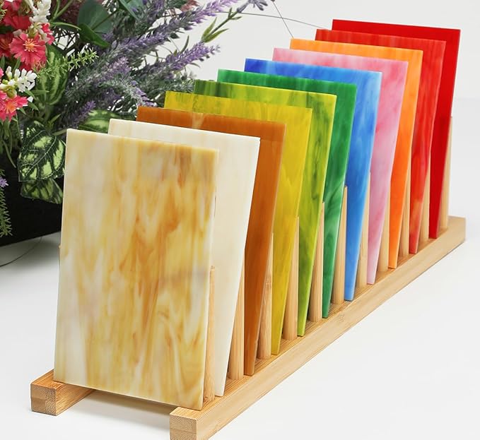 Lanyani 26 Sheets Colorful Vibrant Stained Glass Sheets Variety Assortment Pack, Opaque Mosaic Art Glass Panel Packs for Stain Glass Crafts DIY Projects,4x6 inches