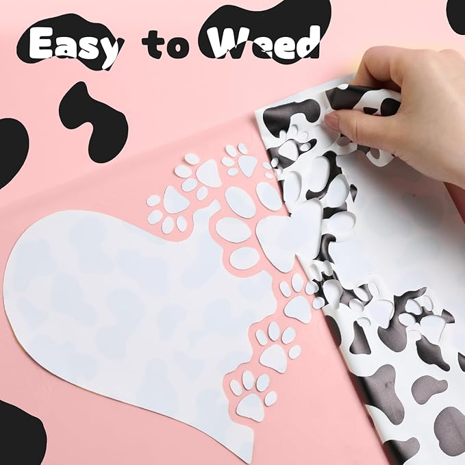 HTVRONT Cow Print HTV Vinyl - 12" x 8ft Cow Printed Animal Pattern Iron on Vinyl Cow Printed Heat Transfer Vinyl for Shirts - Easy to Cut & Weed for Heat Vinyl Design